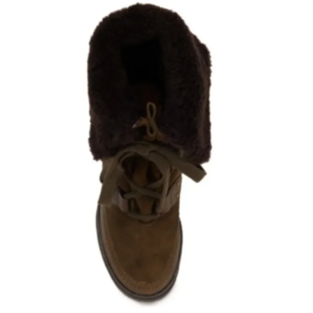 SEE BY CHLOE VERENA PLATFORM GENUINE SHEARLING LINED LACEUP BOOT MSRP $555 SAGE